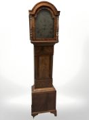 An inlaid mahogany eight day longcase clock with brass Tempus Fugit dial, with pendulum and weights,