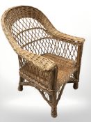 A wicker armchair.