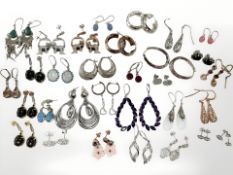 Approximately thirty pairs of Sterling silver earrings