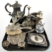 Assorted EPNS items, dressing table brush and hand mirror, photo frame,