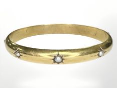 A cultured pearl hinged bangle, inner width diameter 5.