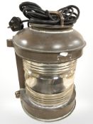A Perco copper ship's lamp, wired for electricity,
