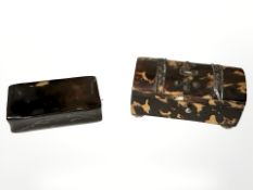 Two small 19th century tortoise shell boxes, largest 6.5 cm wide.