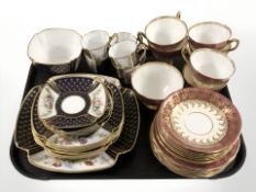 Nineteen pieces of Copeland floral decorated tea china on cobalt blue ground,