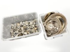 A large quantity of silver plated cutlery, salvers, basket, etc.