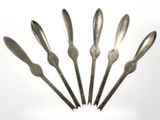 A set of six George V silver lobster picks, Birmingham 1925, length 10cm.