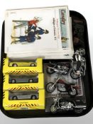 A group of Maisto miniature Harley Davidson motorcycles,