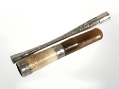 A continental amber and silver mounted cheroot holder, length 9.
