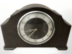 An Art Deco Bakelite eight day chiming mantel clock, width 37 cm.