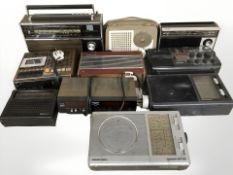 Ten various vintage radios including Grundig, Hitachi, etc.