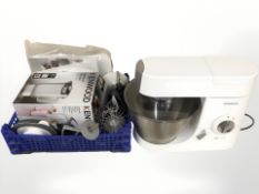 A Kenwood mixer and various attachments.