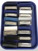 A group of harmonicas / mouth organs.