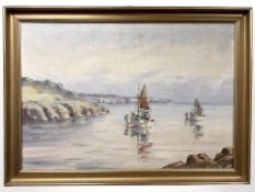 Louis Benesen : Fishing boats returning to port, oil on canvas, 96 cm x 65 cm.