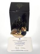 A Royal Crown Derby Partridge paperweight, with gold stopper, boxed with certificate No.
