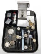 Assorted lady's and gents wristwatches, Zippo lighters, cigarette tins, travel clock,