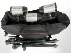 A Neewer studio lighting kit in carry bag