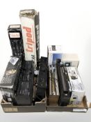 A group of hi-fi separates including Cambridge Audio, etc, Panasonic video camera,