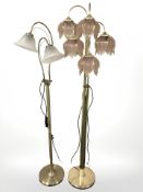 Two brass standard lamps, tallest 172 cm.
