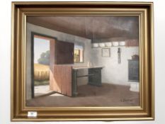 C Birksö : Study of a kitchen, oil on canvas, 49 cm x 39 cm.