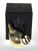 A Royal Crown Derby Bluetit paperweight with silver stopper, boxed.