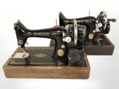 Two Singer hand sewing machines