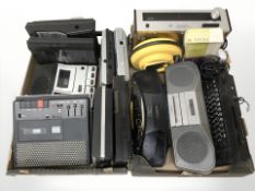 Various vintage radios including Sony, together with cassette decks, stereo tuner, etc.