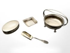 An Italian silver oval lidded box, width 8cm, a similar small ashtray,