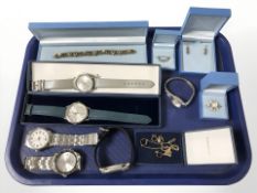A group of lady's and gent's wristwatches including Casio, Citron, together with dress rings,