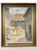 Danish School : Figures on a staircase, oil on canvas, 45 cm x 58 cm.