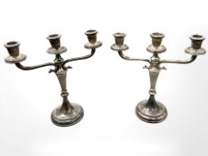A pair of Italian loaded silver three-sconce table candelabra, stamped 800, height 25.5cm.