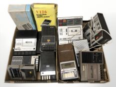 A group of vintage cassette recorders, boxed Sanyo cassette recorder, Bush TV.