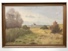 H Winkil : Pheasants in a field, oil on canvas, 119 cm x 79 cm.