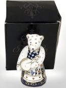 A Royal Crown Derby Teddy Bear Cook paperweight, lacking stopper, boxed.
