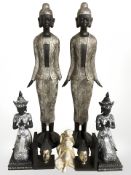 Three pairs of modern Thai figures, tallest 96 cm, and a further pair of bookends.