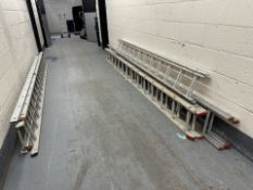 A group of aluminium extension ladders