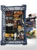 A small group of play worn die cast cars including Ertl, Hot Wheels, etc.