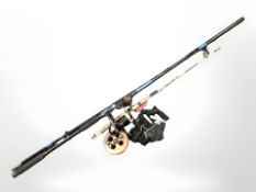 A Fladen Powerstick eleven foot casting rod, with Fladen Powersurf reel,