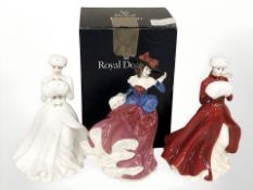 Three Royal Doulton figurines 'A Winter's Morn' (white colour way) No.