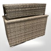 A woven plastic garden/conservatory lidded storage box,