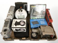 Assorted electricals including video sound mixer, stereo video processor, Sanyo cassette recorder,