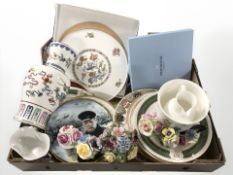 Assorted china flower posies, Wedgwood porcelain items, collector's plates, etc.