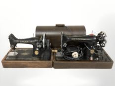A Singer hand sewing machine and an electric sewing machine