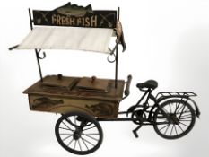 A scale model of a fishmonger's bicycle cart, length 62 cm.