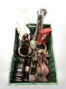 Assorted figures, a quartz mantel clock, Wedgwood Jasperware and other ceramics.