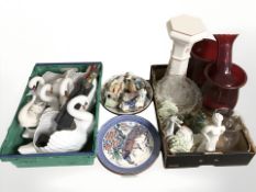 Assorted modern ceramics, oriental figures, jardiniere stand, swan ornaments, etc.