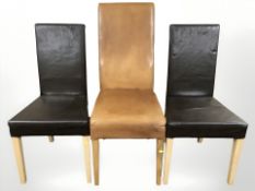 A tan leather high backed dining chair and a further pair of chairs