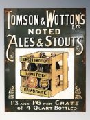 A Thomson & Wotton's Ltd noted ales and stouts enameled advertising sign, 61 cm x 48 cm.