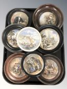 Eight various Prattware pot lids.