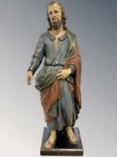 A 19th century German carved wood and polychrome painted figure of Jesus Christ, height 60 cm.
