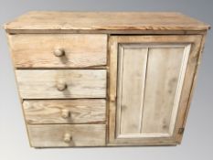 A Victorian pine side cabinet, fitted cupboard and four drawers, 110 cm W x 52 cm D x 92 cm H.